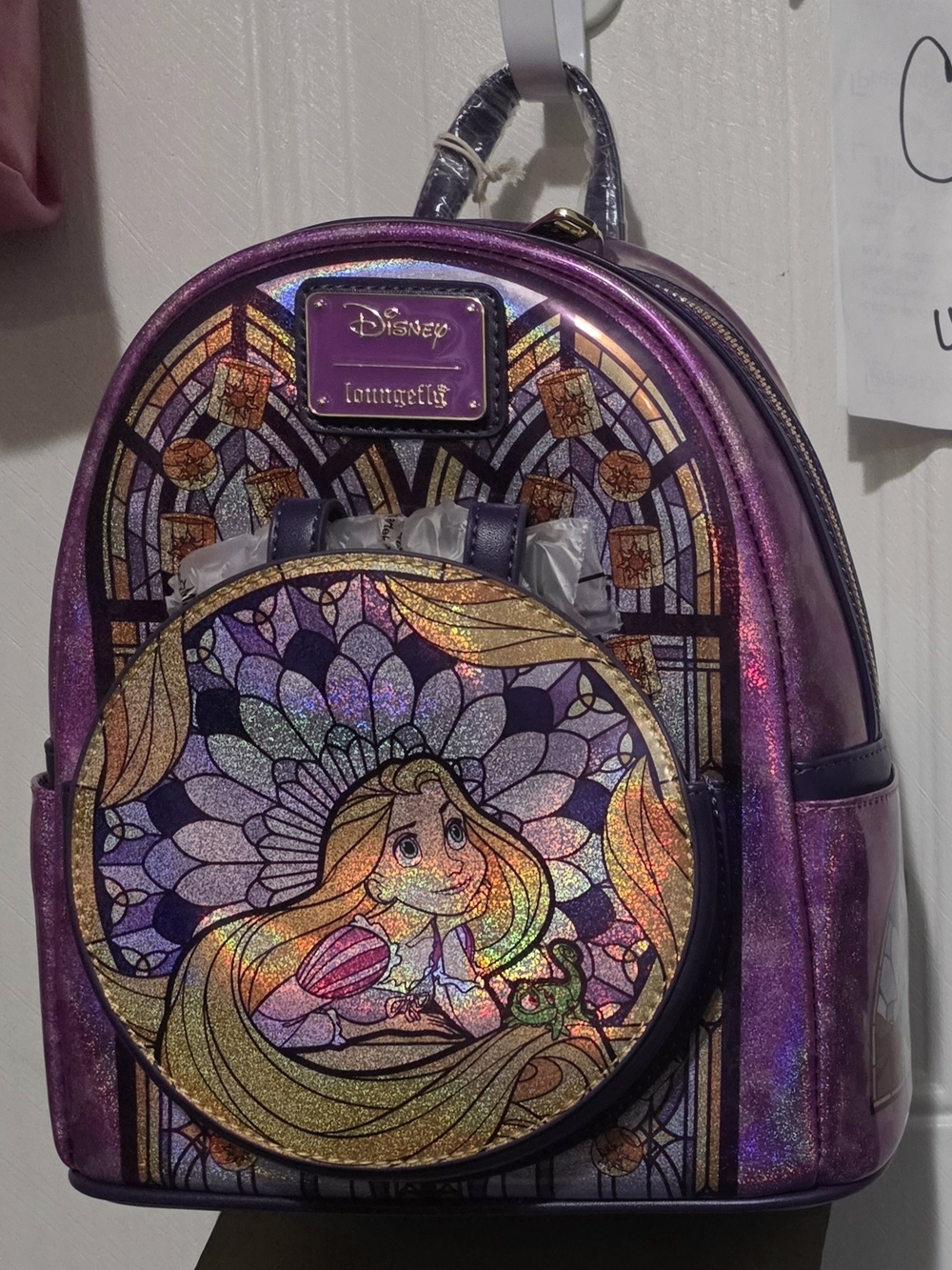 Loungefly Iridescent Purple Rapunzel Stained Glass Mini Backpack